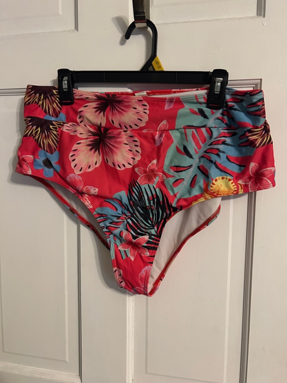 High-Waist Floral Bikini Bottoms - Pink Tropical Print